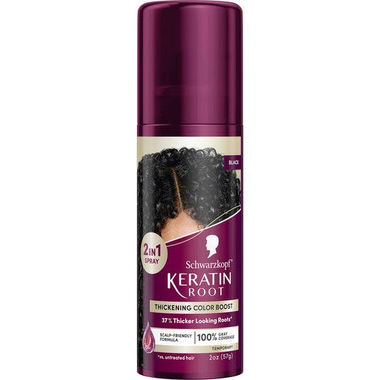 Schwarzkopf Keratin Root Temporary Hair Color Spray, Black, Instant Gray Coverage, Thicker, Fuller-Looking Roots, Easy-to-Use, No Ammonia, Low Mess
