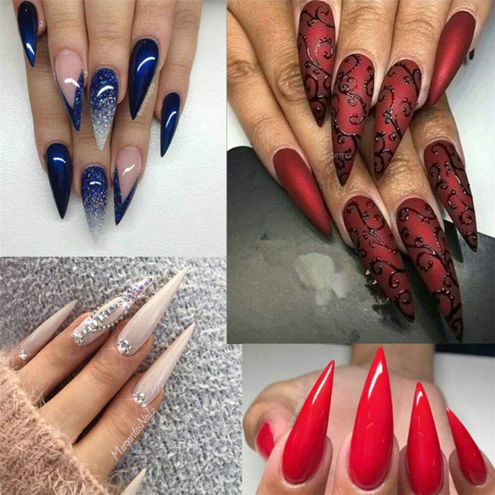 YIMART 500pcs Acrylic Medium Long Stiletto Nail Tips Easy Coffin Nails Sharp False Nail Art Tips For Nails Salon (White)