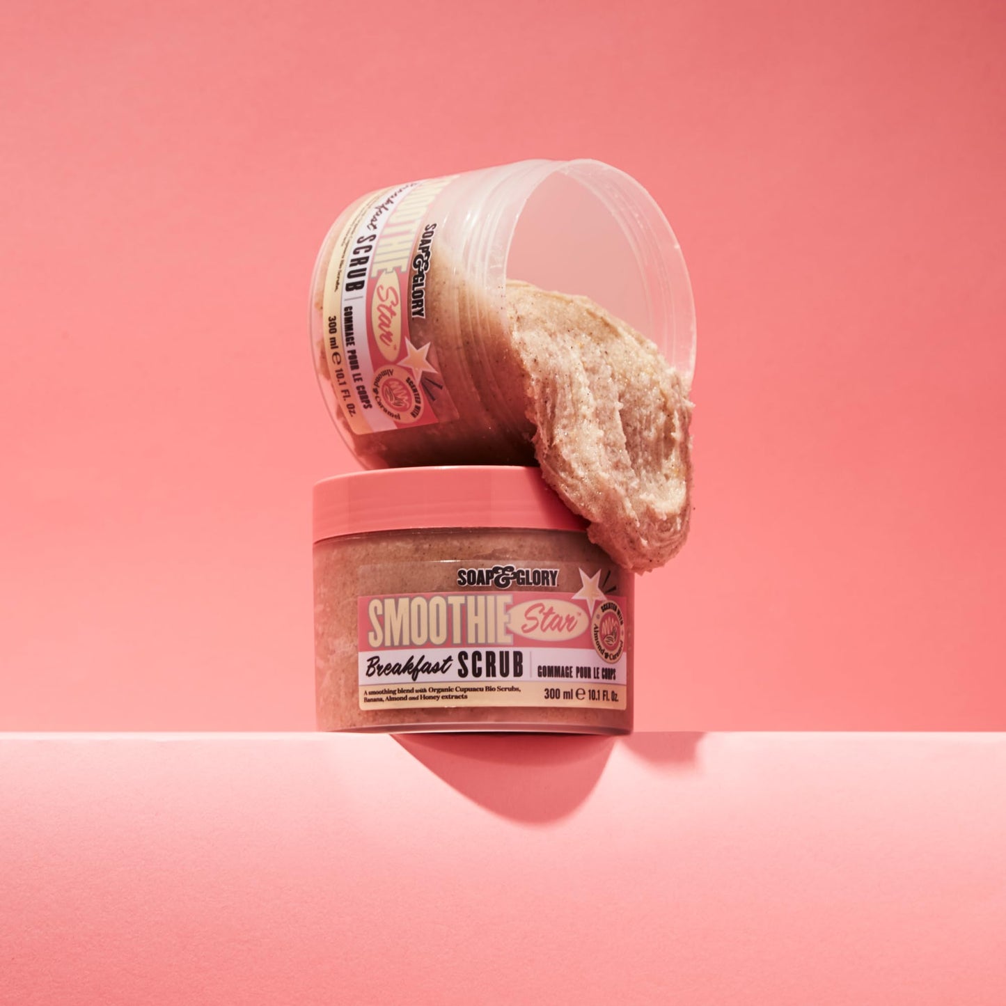 Soap & Glory Smoothie Star Exfoliating Body Scrub - Buff & Smooth Skin - Almond & Caramel Scented Vegan Body Polish - Brightening Scrub with Honey