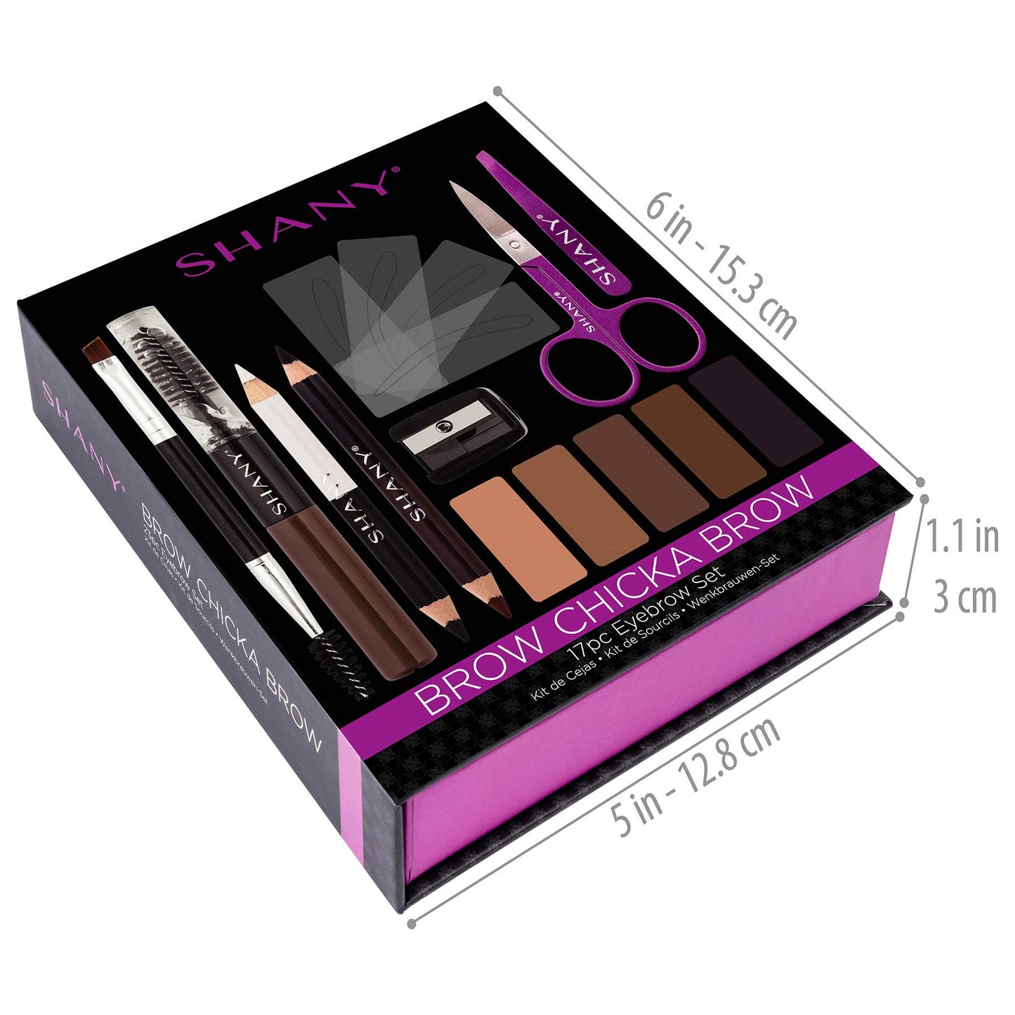 SHANY Brow Chicka Brow Eyebrow Set - 17 Piece Eyebrow Makeup Kit with Brow Powder, Brow Gel, Dual Ended Pencils, Stencils, Scissors, and Tweezers…