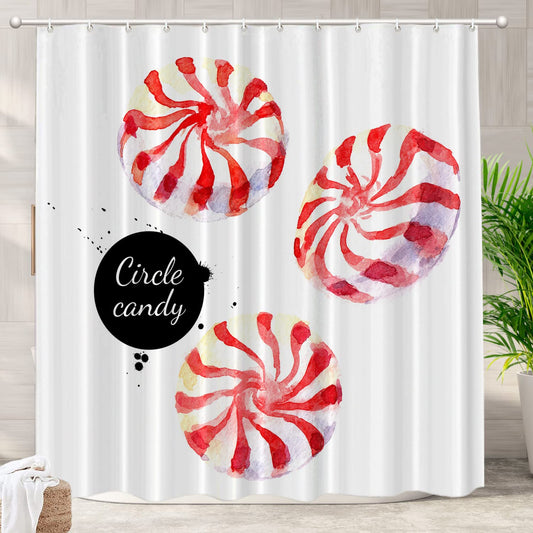 Batmerry Watercolor Christmas White Decorative Shower Curtain, Red and White Peppermint Swirl Candy Shower Curtain Cute Long Wide Shower Curtain…