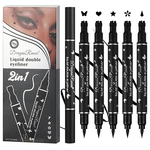 5 PCS Black Liquid Winged Eyeliner Stamp Pen Makeup Tools,Double-side Eyeliner Stamps Pencil Set,Waterproof & Long Lasting Smudgeproof Eye Liner