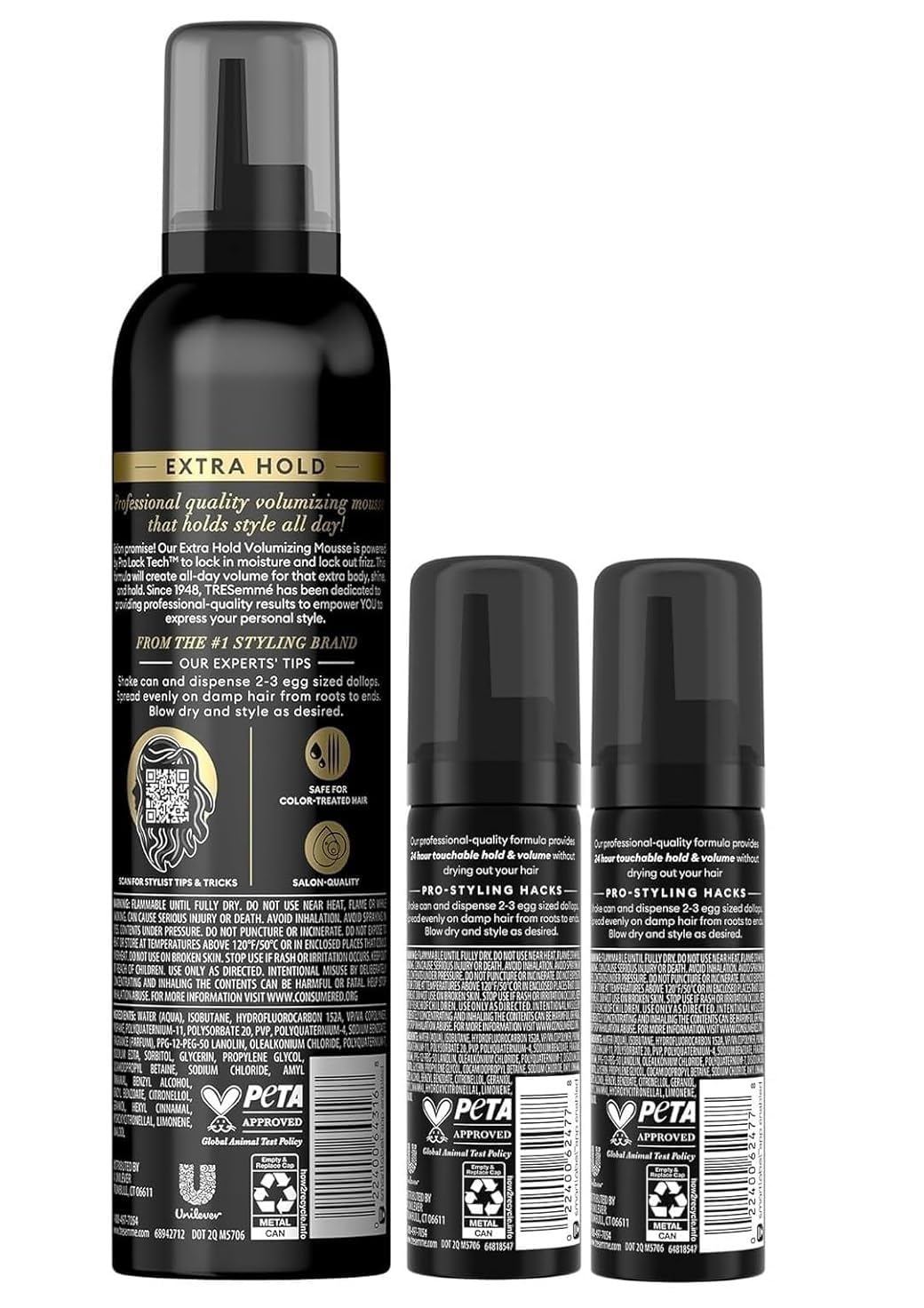 TRESemmé Extra Hold Volumizing Mousse Set - 24H Touchable Hold Hair Mousse for Volume & Sculpting - Includes Two Travel Size 2 oz Bottles + One Full