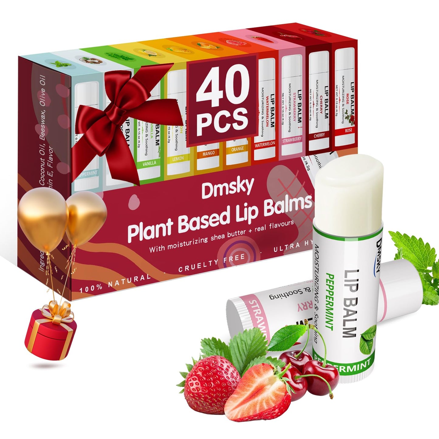 40 Pack Lip Balm Bulk, Fruit Lip Balm Variety Pack, Natural Moisturizing Balms for Dry Cracked Lips, Hydrating for Men Women Kids - 10 Flavors Beauty and Personal Care Dmsky