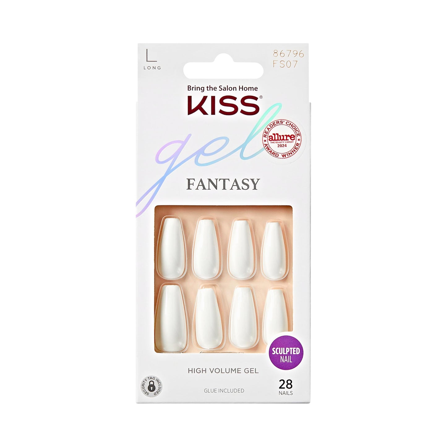 KISS Gel Fantasy, Press On Nails, Nail glue included, 'True Color', White, Long Size, Coffin Shape, Includes 28 Nails, 2g glue, 1 Manicure Stick, 1 Beauty & Personal Care KISS