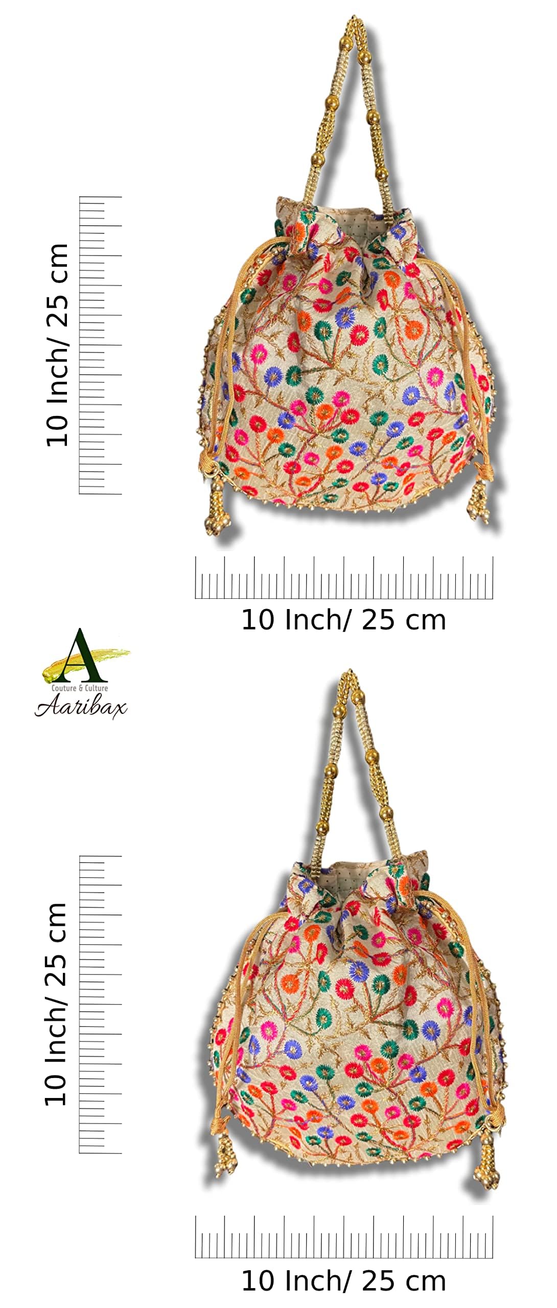 Embroidered Indian Ethnic Potli Bag for Women. Traditional, Handmade, Perfect for Weddings and Other Special Occasions (Multicolored)