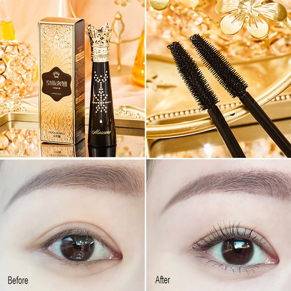 4D Silk Fiber Lash Mascara Waterproof, Liquid Lash Extension Crown Mascara Black Volume and Length, Long Lasting, Thickening & Lengthening, All Day