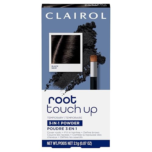Clairol Root Touch-Up Temporary Concealing Powder, Black Hair Color | Ammonia Free | Instantly Cover Roots + Define Eyebrows | On-the-Go Compact