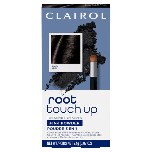 Clairol Root Touch-Up Temporary Concealing Powder, Black Hair Color | Ammonia Free | Instantly Cover Roots + Define Eyebrows | On-the-Go Compact