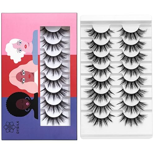 DYSILK Eyelashes Natural Look - 8 Pairs 5D Lashes 17mm - Mink Eyelashes Fluffy Lashes Pack Cat Eye Soft Reusable