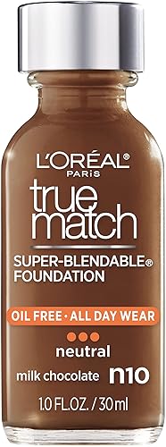 L’Oréal Paris Makeup True Match Super-Blendable Liquid Foundation, Milk Chocolate N10, 1 Fl Oz,1 Count