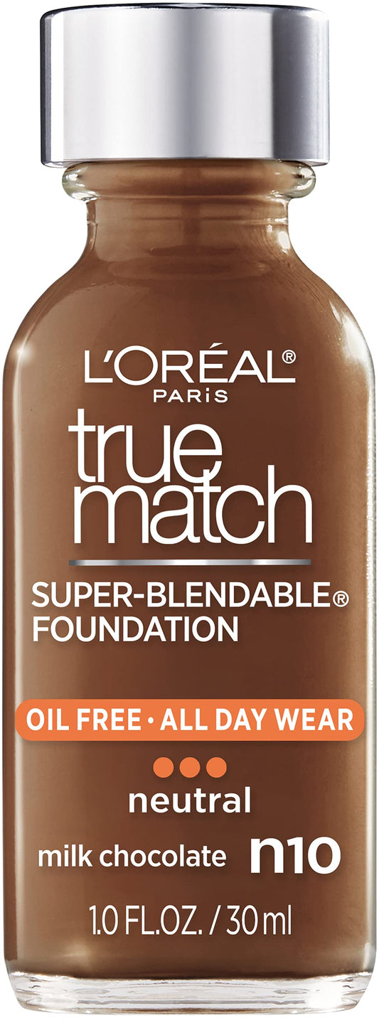 L’Oréal Paris Makeup True Match Super-Blendable Liquid Foundation, Milk Chocolate N10, 1 Fl Oz,1 Count