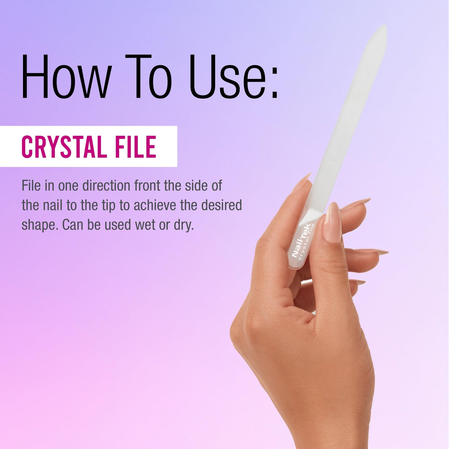 Nail Tek Crystal File - Glass Nail File with Case, Durable and Gentle for Healthy Nails and Cuticles - Travel-Friendly Design, Fuchsia, Medium 5"