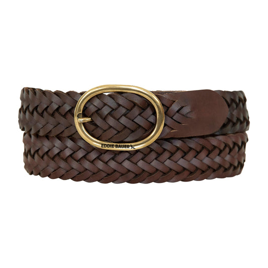 Eddie Bauer Women's Casual Leather Belts with Durable Metal Buckle, Center Bar Woven - Brown, XX-Large