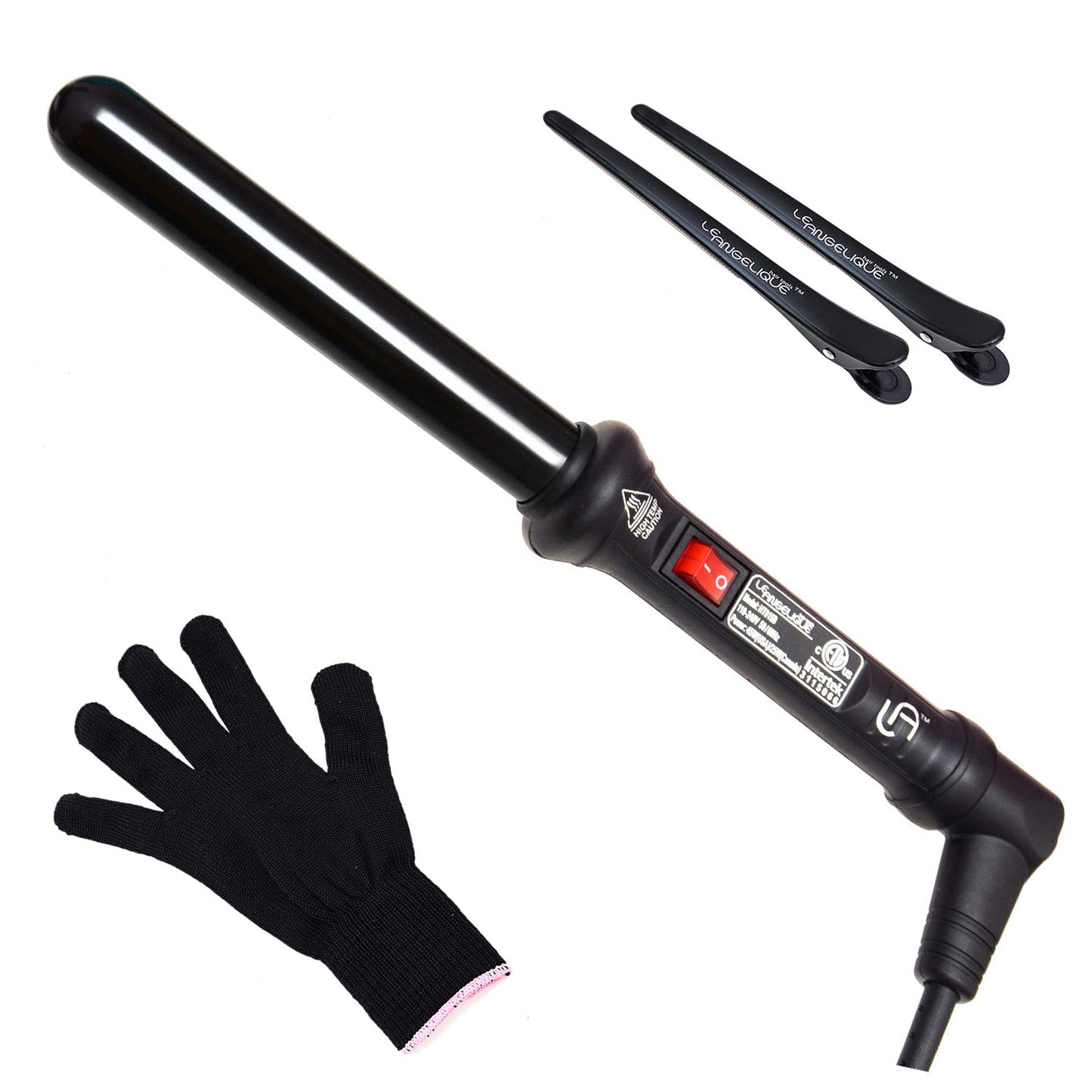 Le Angelique 1 Inch Ceramic Curling Wand for Beach Waves, Short & Long Curls - 25mm Professional Clipless Curler Iron with Glove and 2 Clips | 450F