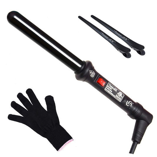 Le Angelique 1 Inch Ceramic Curling Wand for Beach Waves, Short & Long Curls - 25mm Professional Clipless Curler Iron with Glove and 2 Clips | 450F