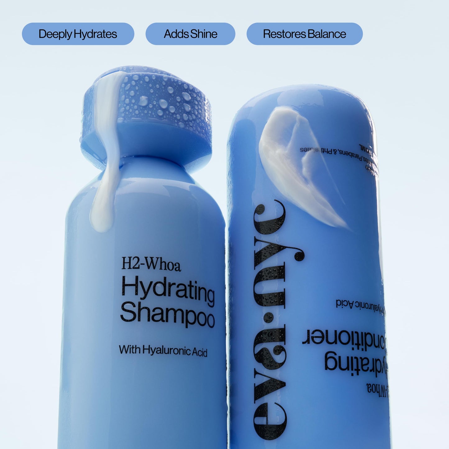 Eva NYC Hyaluronic Acid Hydrating Shampoo and Conditioner Set - Add Moisture + Shine - Restore Hydration + Soften - All Hair Types - Gentle Cleanse