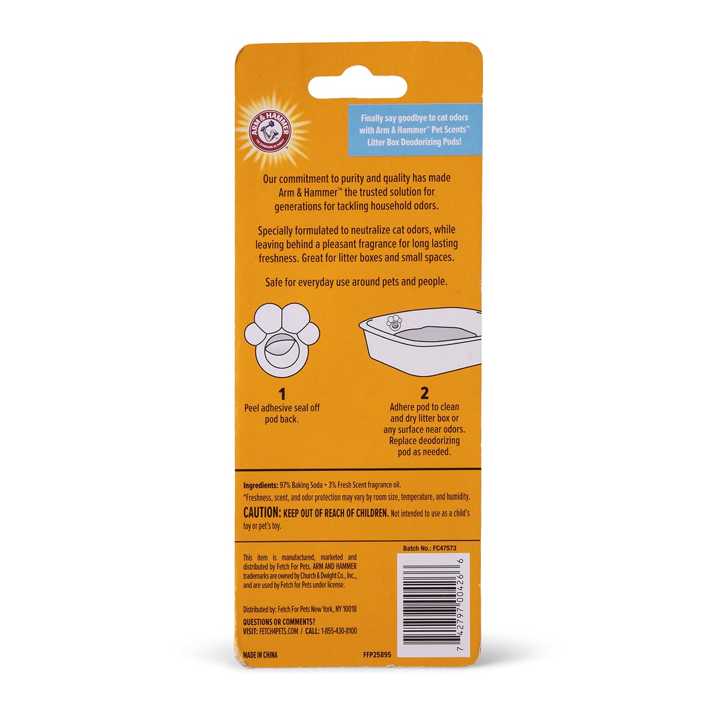 Arm & Hammer Cat Litter Box Deodorizing Pods – 2 Fresh Breeze Scent Adhesive Pods, Fights Odors for a Fresher, Cleaner Litter Box