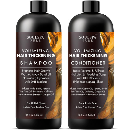 SOULSPA PURE Thickening Shampoo and Conditioner Set - Volumizing Formula with DHT Blockers, Biotin, Keratin, Caffeine & Saw Palmetto - Hair Thickening Beauty & Personal Care SOULSPA PURE