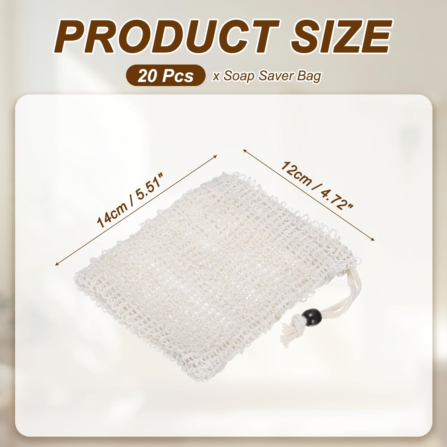 uxcell 20 Pcs Soap Saver Bag, 5.5"x4.7" Mesh Soap Bag with Drawstring Brown Wooden Bead Cotton Scrubber Pouch Exfoliating Net for Body Shower Foaming Beauty and Personal Care uxcell