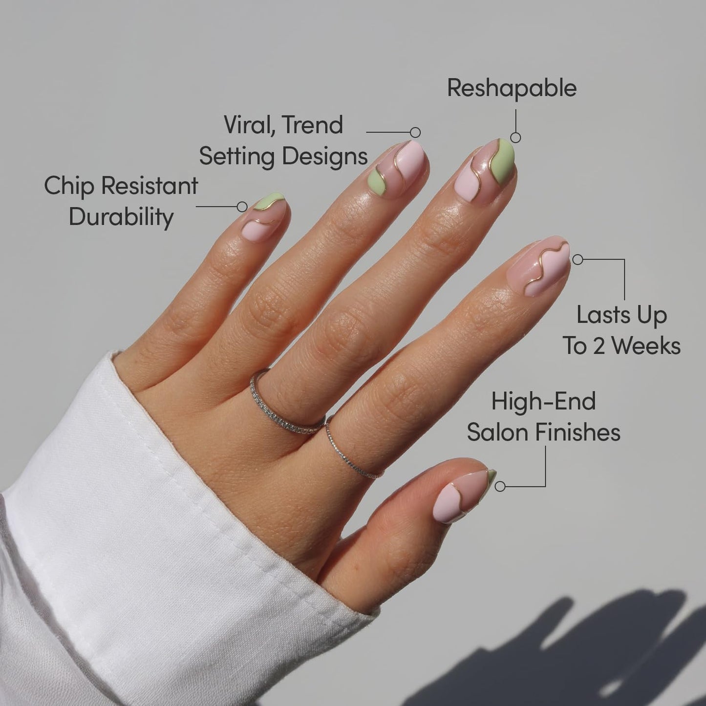 Glamnetic Press On Nails - Short Oval Fake Nails, Pink & Green Swirl Nails with Gold Foil Accents, Strawberry Matcha | 15 Sizes - 30 Nail Kit Beauty and Personal Care Glamnetic