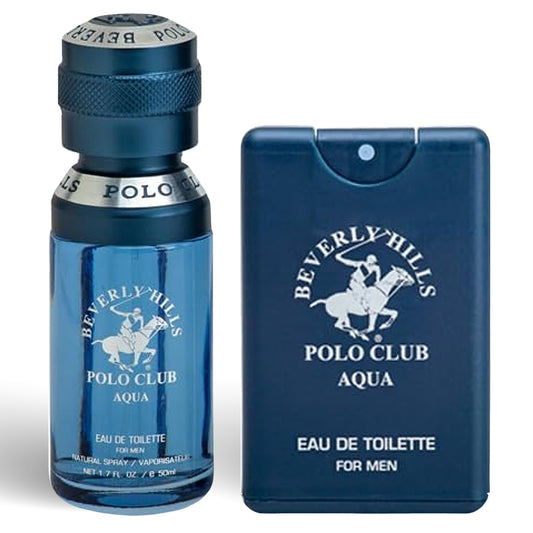 Beverly Hills Polo Club BHPC Men's Aqua Eau De Toilette Bonus Pack - 1.7oz EDT & Portable Travel Spray for Everyday Freshness Beauty & Personal Care Beverly Hills Polo Club