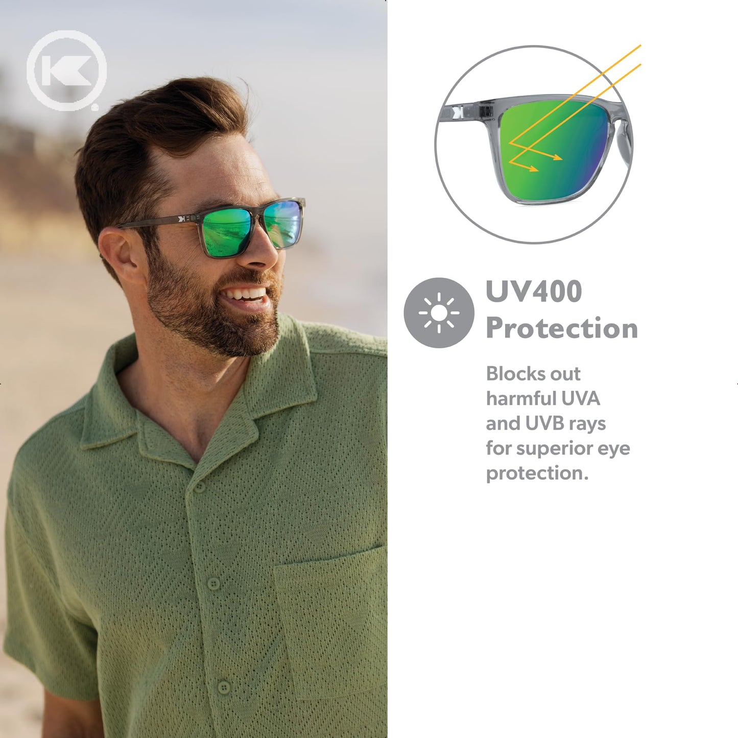 Knockaround Fast Lanes Sport - Polarized Running Sunglasses for Women & Men - Impact Resistant Lenses & Full UV400 Protection, Clear Grey Frame/Green