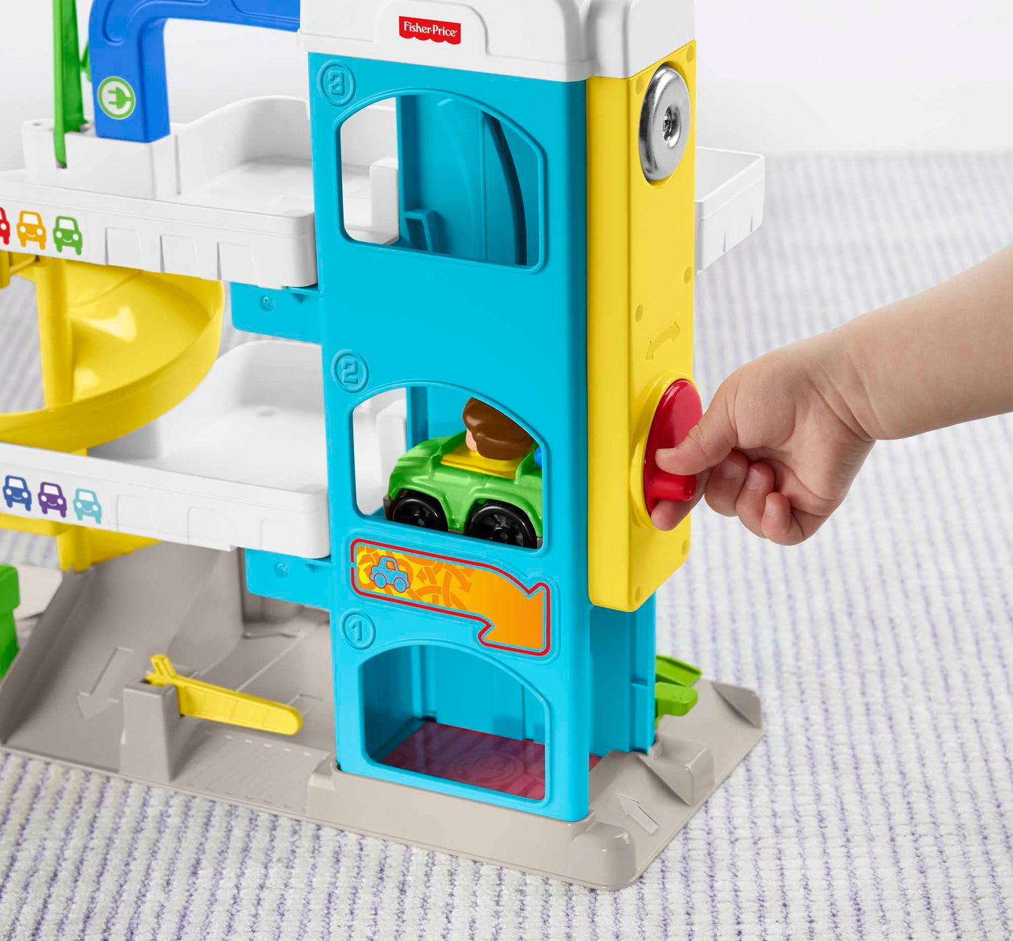Fisher-Price Little People Toddler Toy Helpful Neighbor’s Garage Playset with Spiral Ramp & 2 Cars for Pretend Play Ages 18+ Months