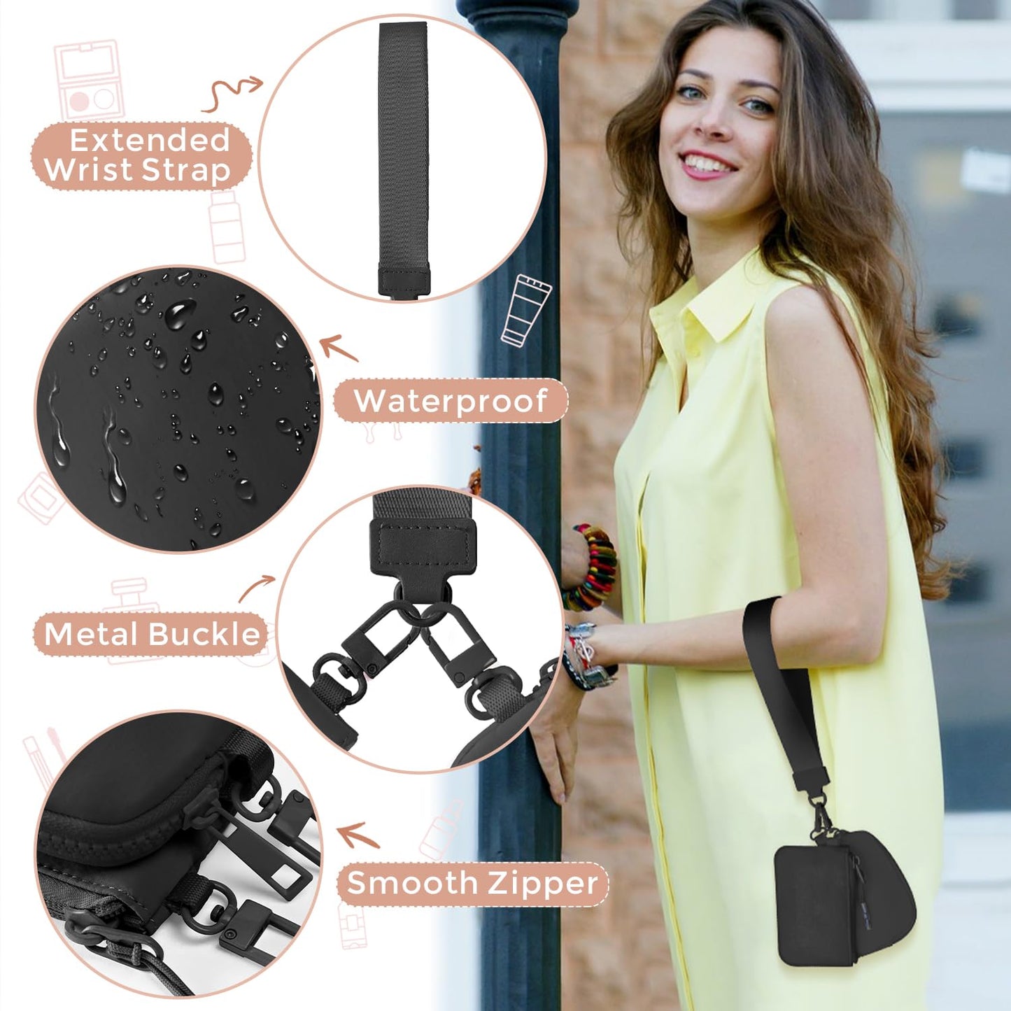 Jeeburyee Dual Pouch Wristlet Keychain Wallets For Women With 2 Detachable Zipper Coin Purse - Small And Portable Mini Card Wallet Men Black+Black