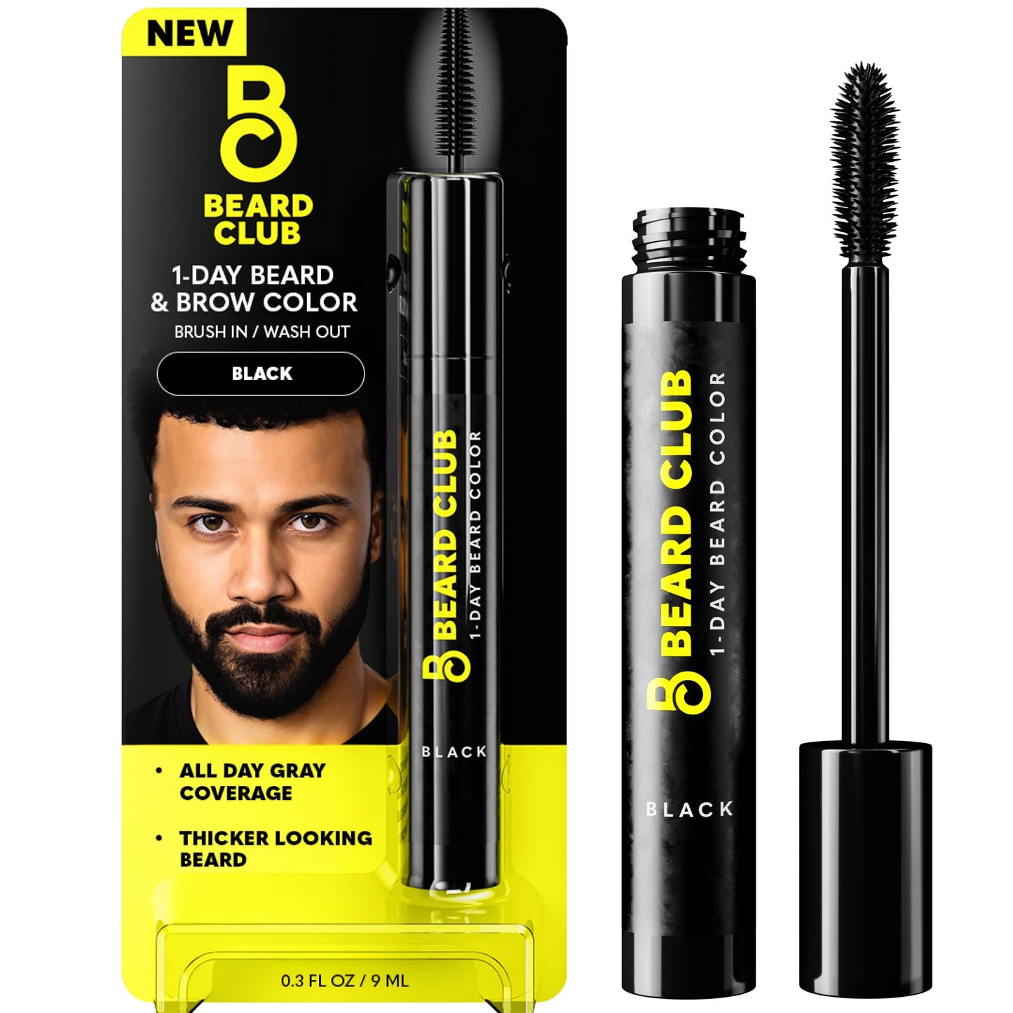 The Beard Club 1 Day Temporary Beard Dye for Men - Black Beard, Mustache & Eyebrow Color for a Fuller, Well-Defined Look, Water & Sweat Resistant, Up