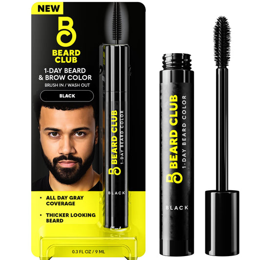 The Beard Club 1 Day Temporary Beard Dye for Men - Black Beard, Mustache & Eyebrow Color for a Fuller, Well-Defined Look, Water & Sweat Resistant, Up