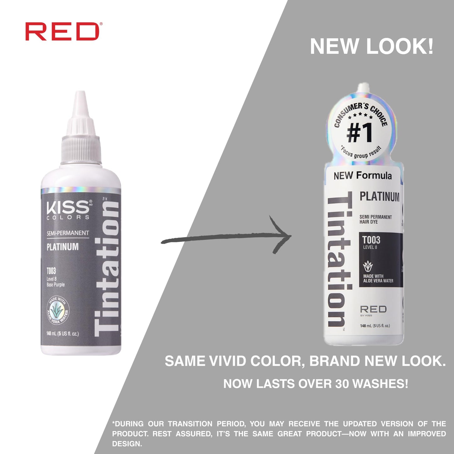 Red by Kiss Tintation Semi-Permanent Hair Color, Aloe Vera Water Based, Argan Oil, Olive Oil, Collagen & Keratin, Long-Lasting Color Dye (Platinum, 5