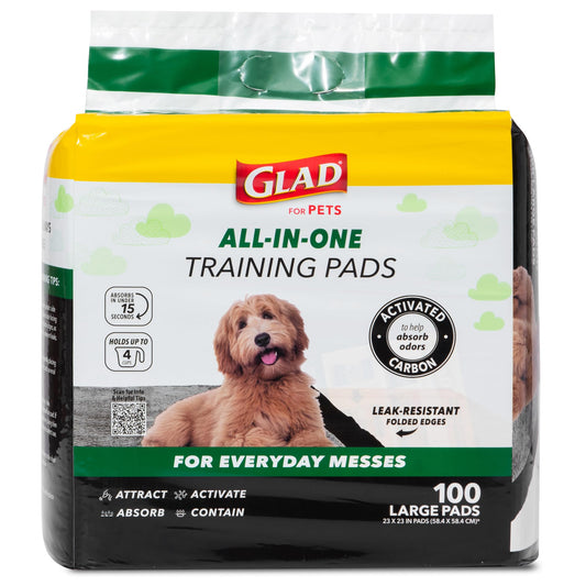 Glad for Pets Charcoal Puppy Pads 23"x23" – Activated Carbon Pee Pads Absorb & Neutralize Urine Instantly, 100 Count