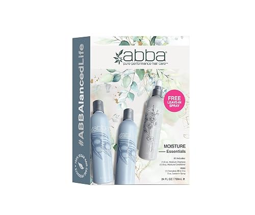 ABBA - Pure Moisture Essentials Value Trio - Shampoo, Conditioner & Bonus All-In-One Leave-In Spray - Hydrating & Nourishing - Olive Butter
