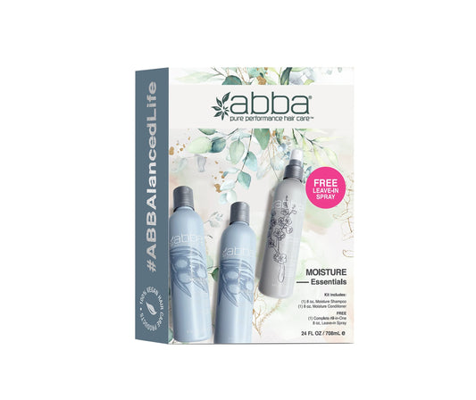 ABBA - Pure Moisture Essentials Value Trio - Shampoo, Conditioner & Bonus All-In-One Leave-In Spray - Hydrating & Nourishing - Olive Butter