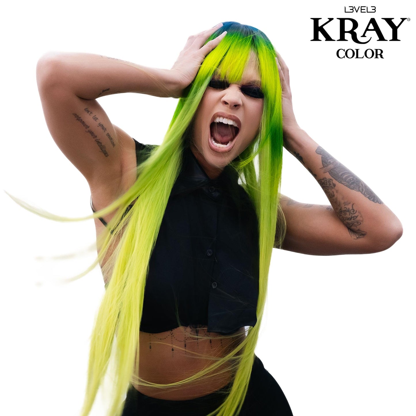 L3 - Level 3 Electric Semi Permanent Hair Color - Vibrant Long Lasting Shine - Argan Oil Protection - 100 ml - Electric Green