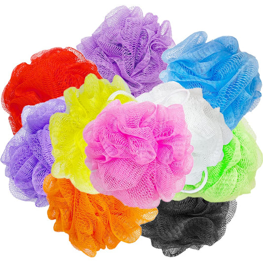 10 Pcs Bath Loofah Shower,Small Mesh Sponge Pouf Colorful Exfoliating Scrubber for Kids Women Men Body Wash,Random Color