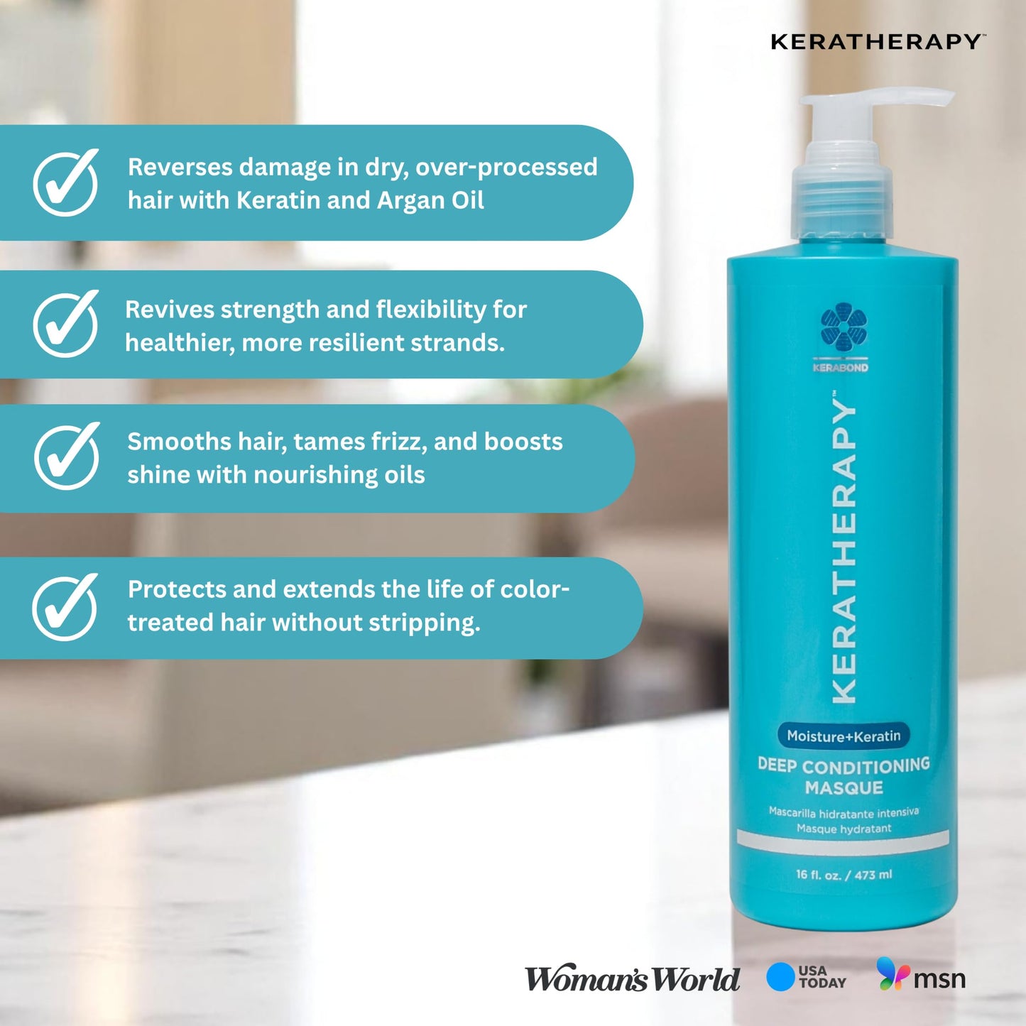 KERATHERAPY Keratin Infused Deep Conditioning Masque, 16.9 fl. oz., 500 ml - Moisturizing Hair Deep Conditioning Treatment with Kerabond, Jojoba Oil