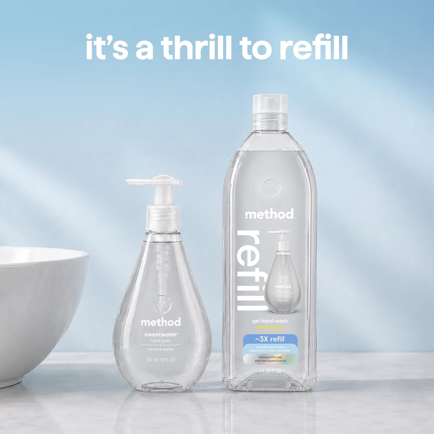 Method Gel Hand Wash Refill, Sweet Water - Refills Up to 3X, Made without Parabens, Dewy Lemon Leaf, Grapefruit & Star Jasmine Notes, 34 fl oz, 4 pack Beauty and Personal Care Method