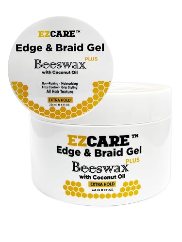 EZCARE Edge & Braid Gel, Beeswax Plus, Coconut Oil/All Hair Texture/Extra Hold (8 fl oz.), Clear