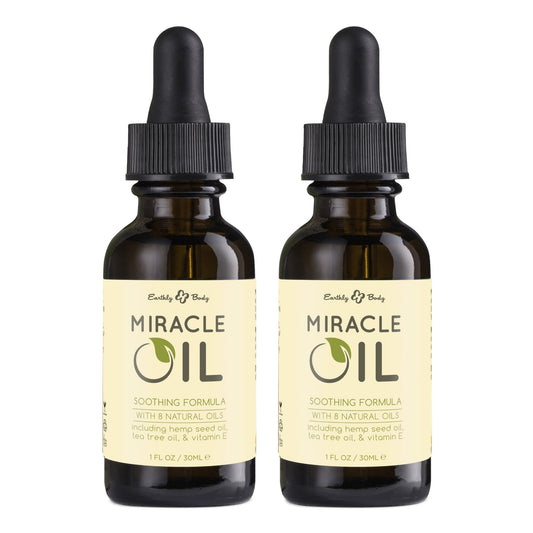 Earthly Body Miracle Oil, 1 fl. oz. - 2 Pack - 100% Natural Tea Tree Oil, Hemp Seed Oil & Vitamin E - Moisturizer, Calms Skin Irritations, Helps