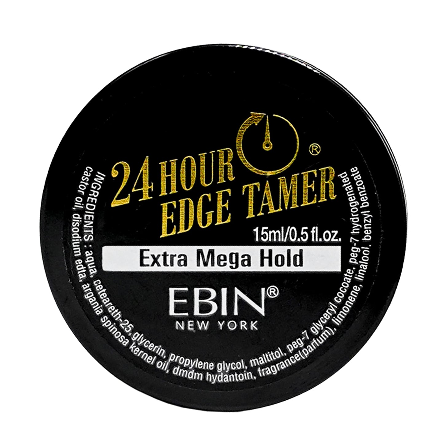 EBIN NEW YORK 24 Hour Edge Tamer Extra Mega Hold 0.5Fl Oz Strong Edge Control Gel, No Flaking, Sleek Smooth Finish, Long Lasting, Argan & Castor Oil