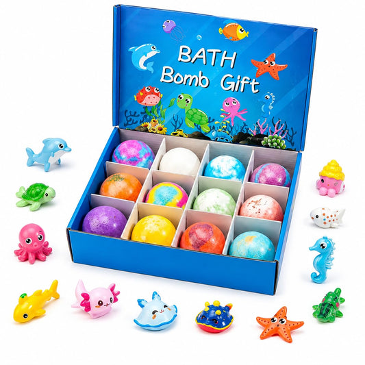 Bath Bombs with Toys Inside, 12 Pack Kids Bath Bombs with Surprise Inside, Play Fizz Bubble Bath Ball, Natural Organic Non Toxic Bath Bomb Gift Set Beauty and Personal Care Jaolee