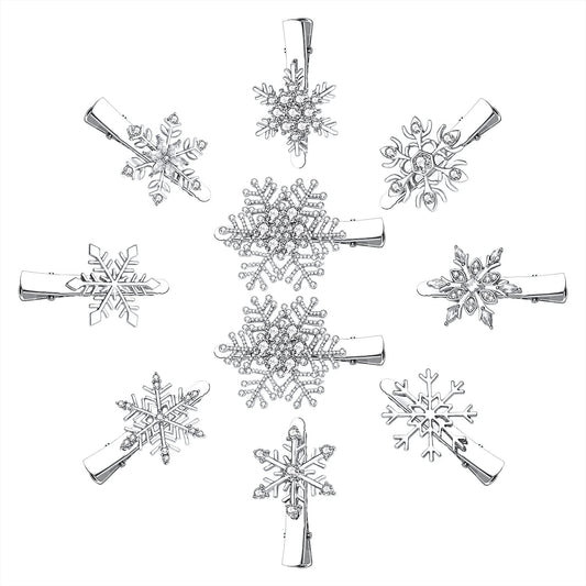 Boderier 10 Pack Snowflake Hair Clips Winter Christmas Rhinestone Snowflake Hairpin Hair Barrette Accessories Silver