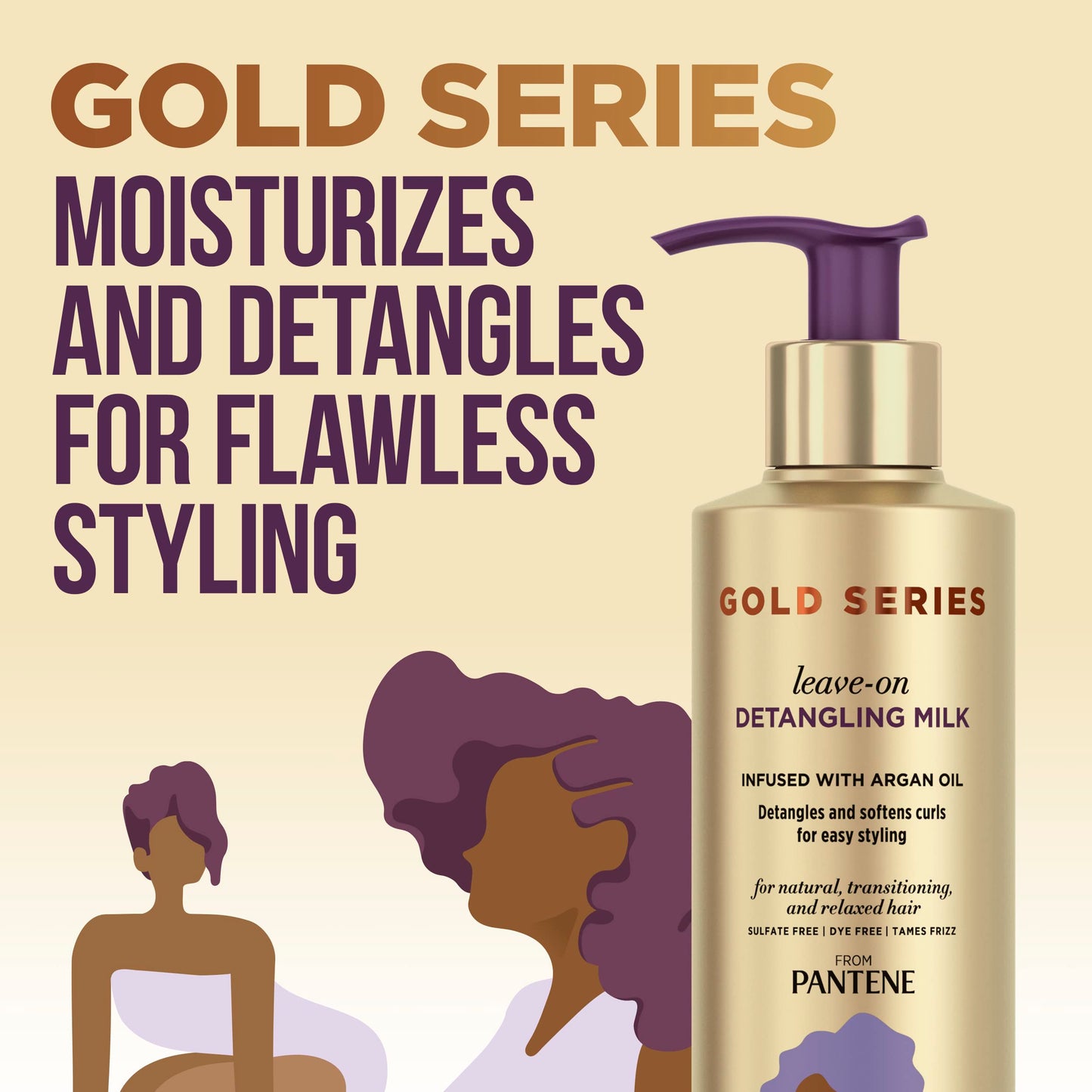 Pantene Gold Series Detangling Milk Hair Treatment for Curly Hair, Natural and Textured Hair, 7.6 Fl Oz Leave-On Hair Detangler Infused with Rich