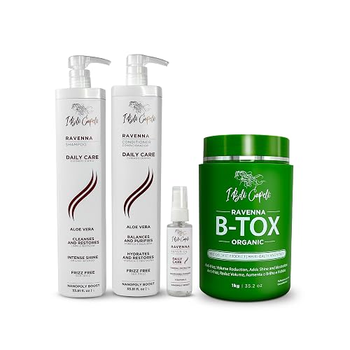 I Belli Capelli Ravenna Hair Straightening Kit - Organic Hair B-tox, Aloe Vera Shampoo & Conditioner, Repair Oil - Anti-Frizz, Intense Hydration