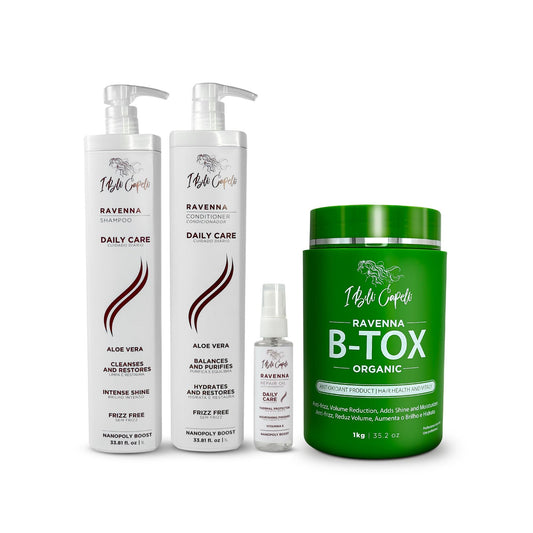 I Belli Capelli Ravenna Hair Straightening Kit - Organic Hair B-tox, Aloe Vera Shampoo & Conditioner, Repair Oil - Anti-Frizz, Intense Hydration Beauty & Personal Care I Belli Capelli