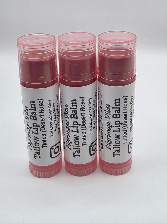 Tallow Lip Balm (3 Pack) (Tinted Desert Rose) Handmade Grass Fed Beef Tallow Lip Balm with Nourishing Oils Beauty and Personal Care Pilgrimage Vibes