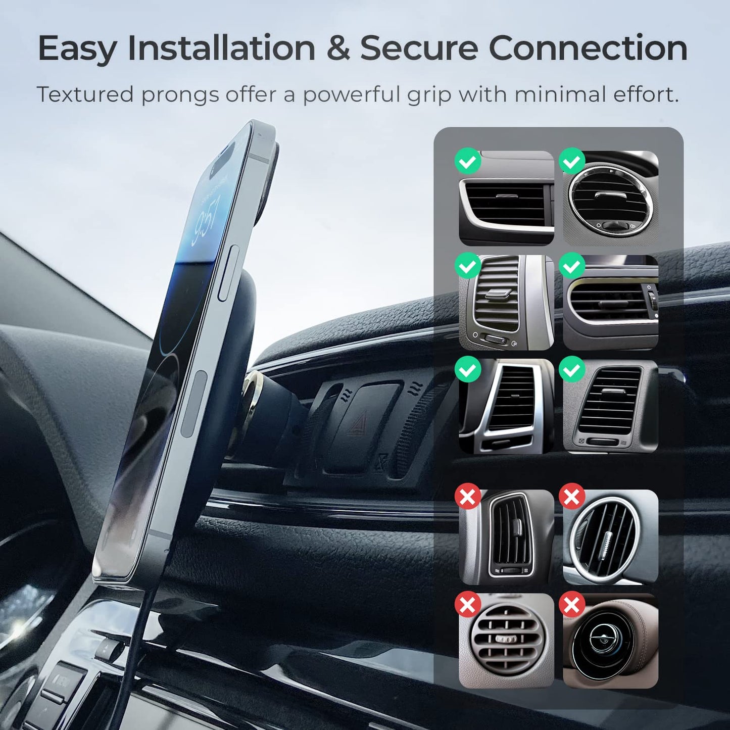 iOttie Velox Magnetic Wireless Charging Air Vent Car Phone Mount. Compatible with MagSafe iPhones including iPhone 12/13/14/15/16/17 Series (Car…