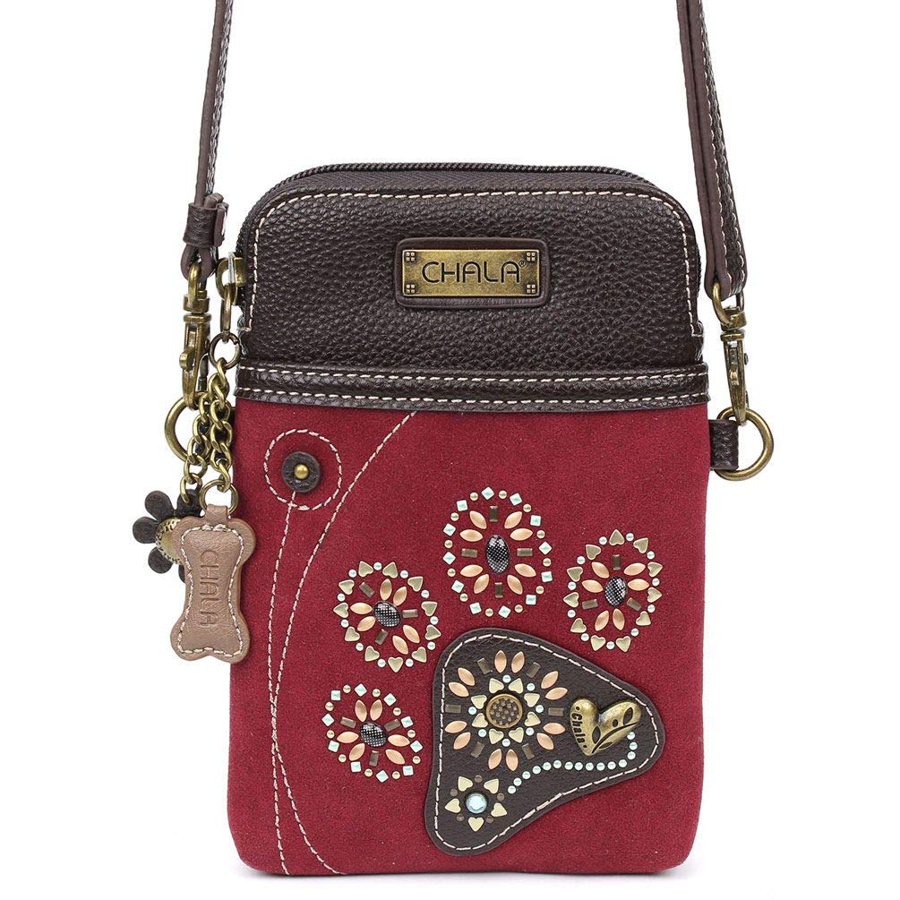 Chala Dazzled Paw Print Cellphone Convertible Strap Crossbody Handbag, Dog Lovers
